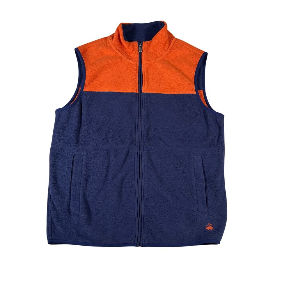Brooks Brothers 346 Vest Mens Medium Blue Orange Fleece Full Zip Polyester